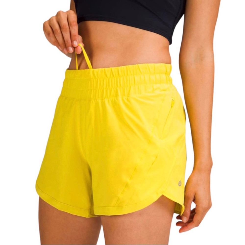Lululemon Track That Mid-Rise Lined Short 5", Sonic Yellow, Sz. 4